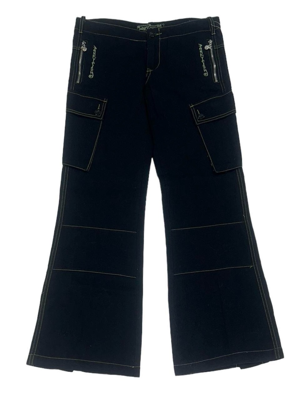 Black Boot Flare Cargo Pants with Contrast Stitching